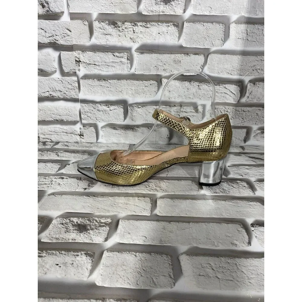 J.Crew Womens Millie‎ Ankle-Strap Heels in Snake-Embossed Italian Leather Size 6